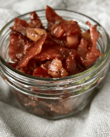 homemade bacon crumbles in a glass jar