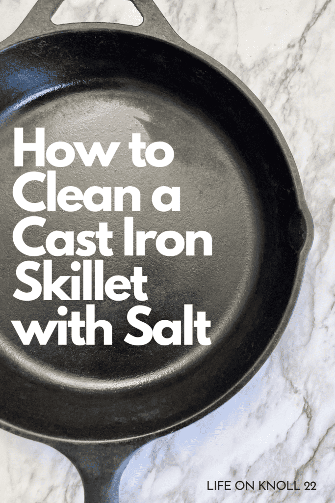 cast iron skillet on a marble counter