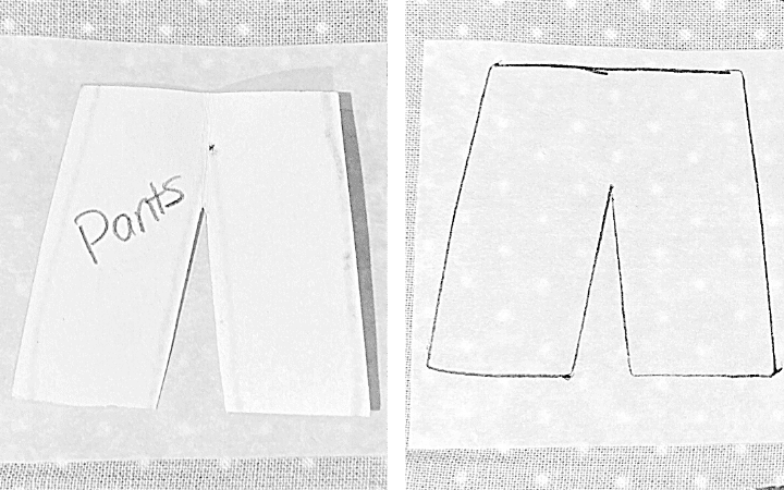 illustration of tracing felt doll pajama pants onto paper backing