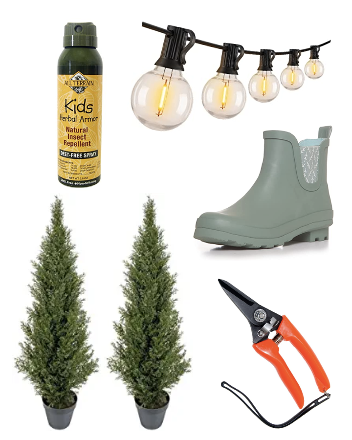 summer outdoor favorites like patio lights, topiaries, and insect repellent