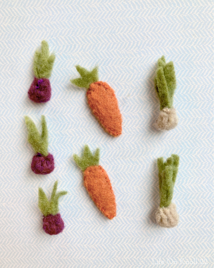 magnetic felt beets, onions, and carrots