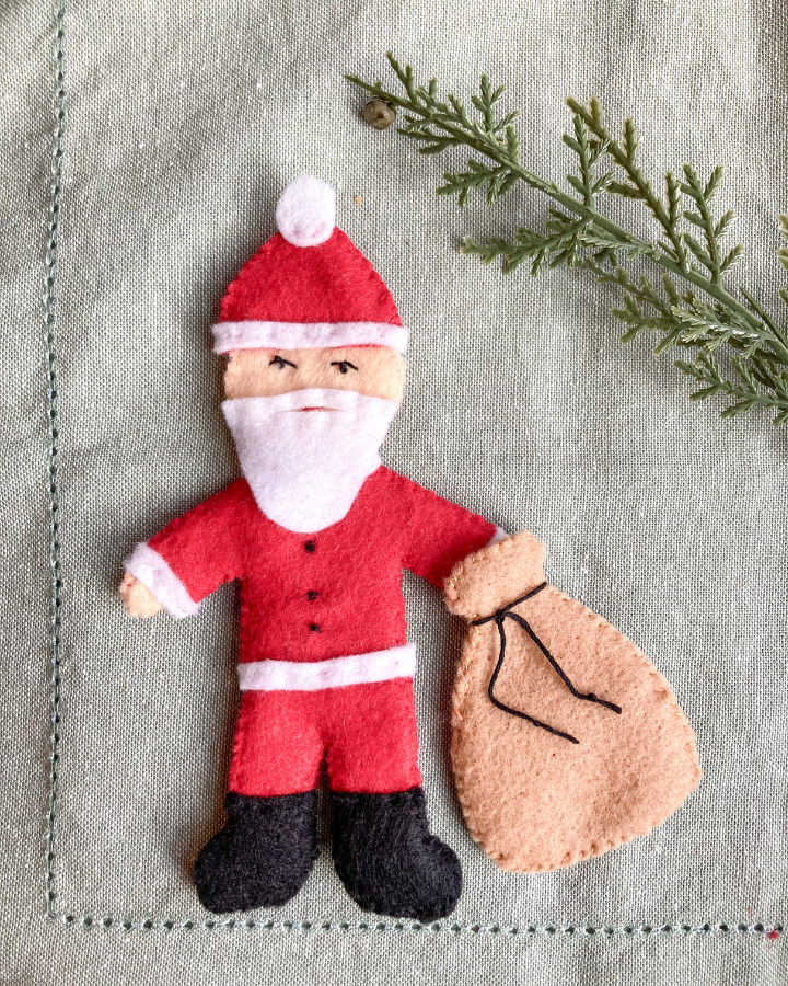 Finished felt doll santa and felt santa sack