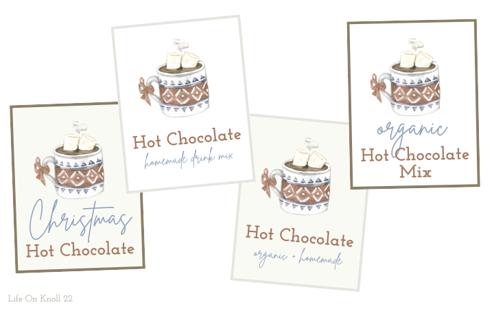 selection of printable hot chocolate gift tags